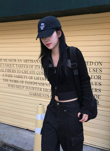 2WAY BLOCK KNIT ZIP-UP